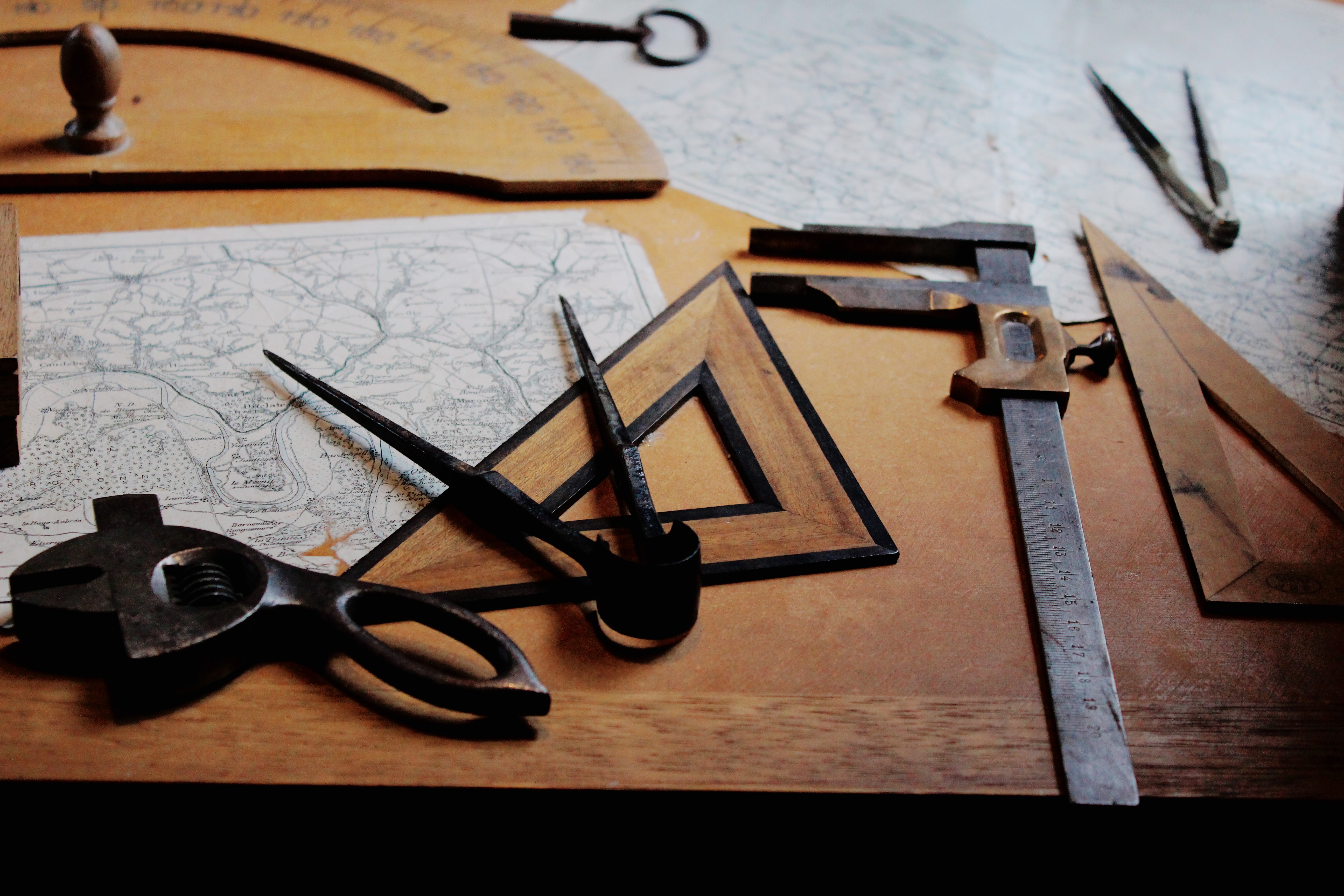 Drafting instruments on top of a table